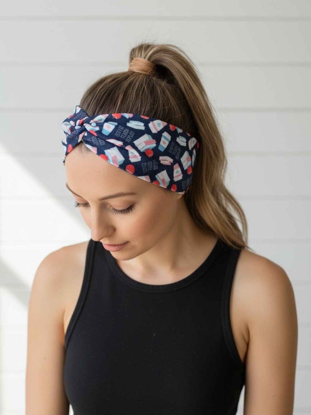 Coffee Teach Repeat Navy Knot Headband